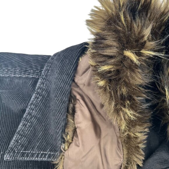 Women's Black Corduroy Jacket y2k Faux Fur Detachable Collar French Cuff Size PL - Picture 4 of 9